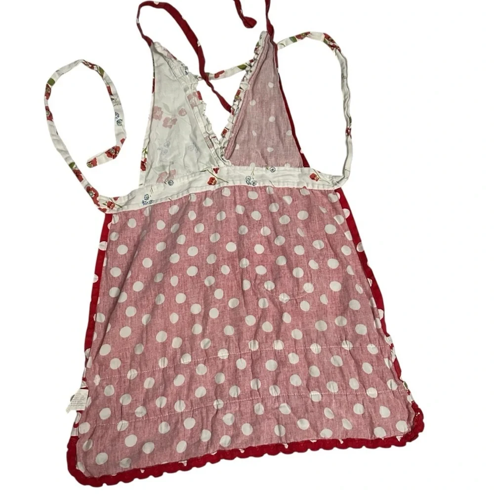 Red Polka Dot Apron with Floral Accents